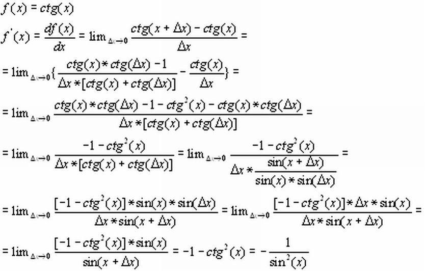 Sposb wyznaczania pochodnej funkcji cotangens